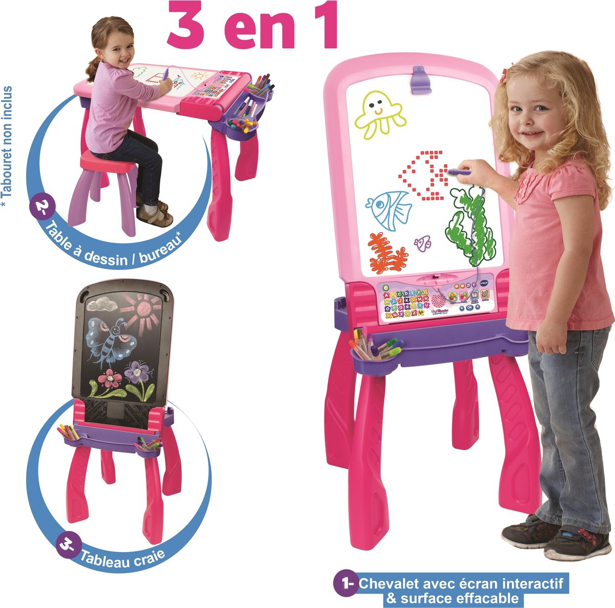 VTech DigiArt Magi chevalet interactif 3 en 1 rose Meisjes (in het Frans)
