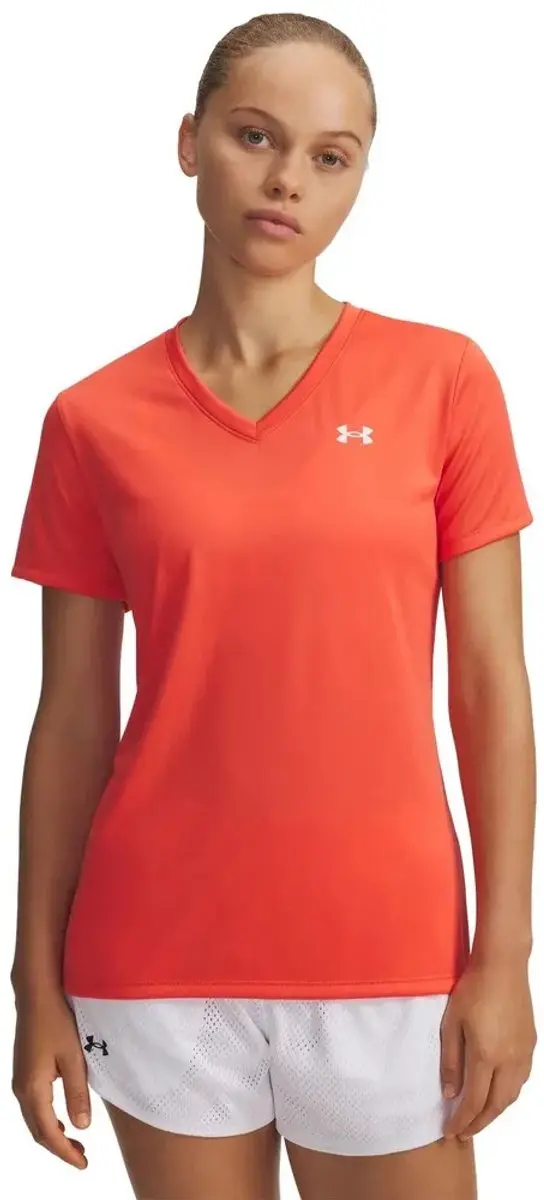 Under Armour Tech SSV Dames Sportshirt - Venom Rood/Wit - M