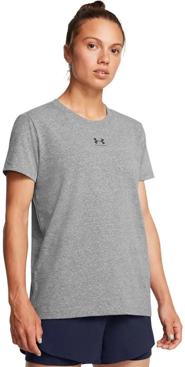 Under Armour UA Rival Core SS-GRY Dames Sportshirt - Castlerock/Zwart - XL