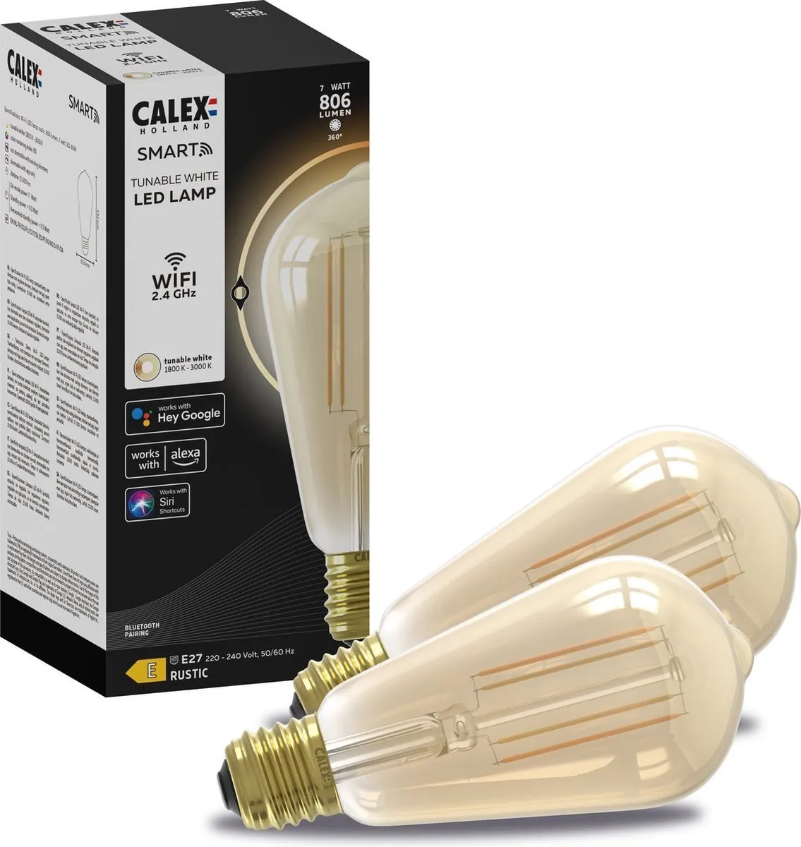 Calex Slimme LED Filamentlamp E27 - 7W - Warm Wit - Set van 2