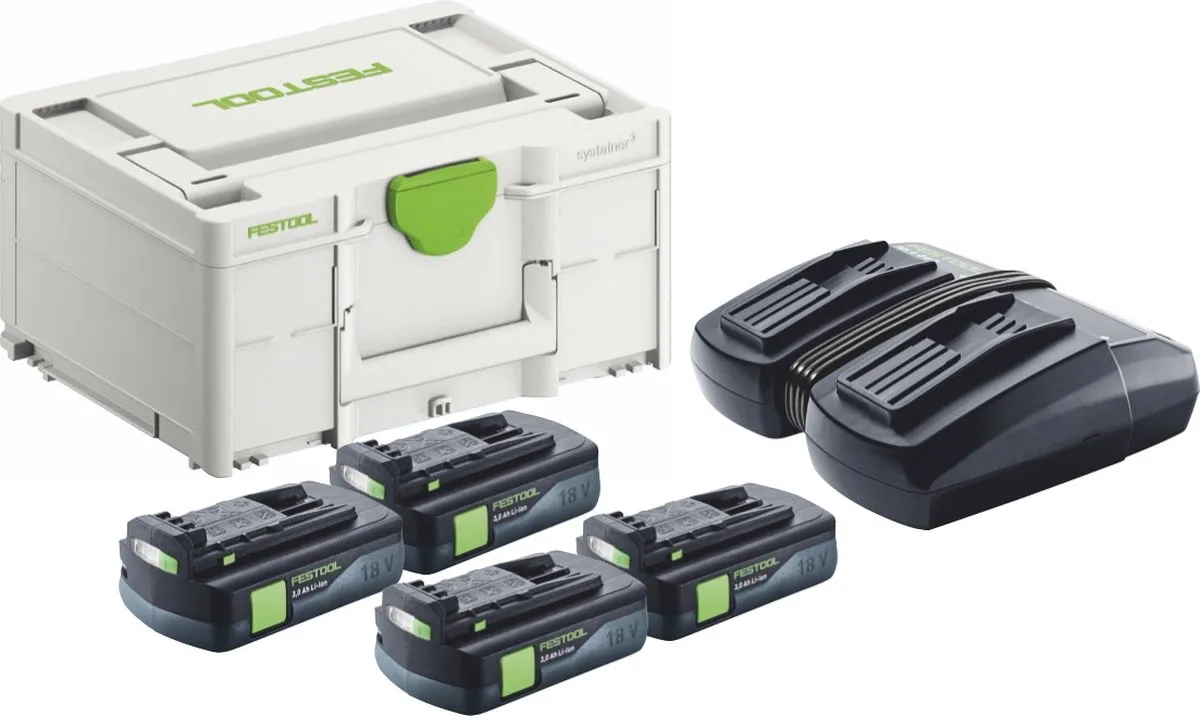 Festool BP 18 Li 3.0 C Energieset - 4x Accu 3000mAh + TCL 6 DUO Lader - afbeelding 4 van 5