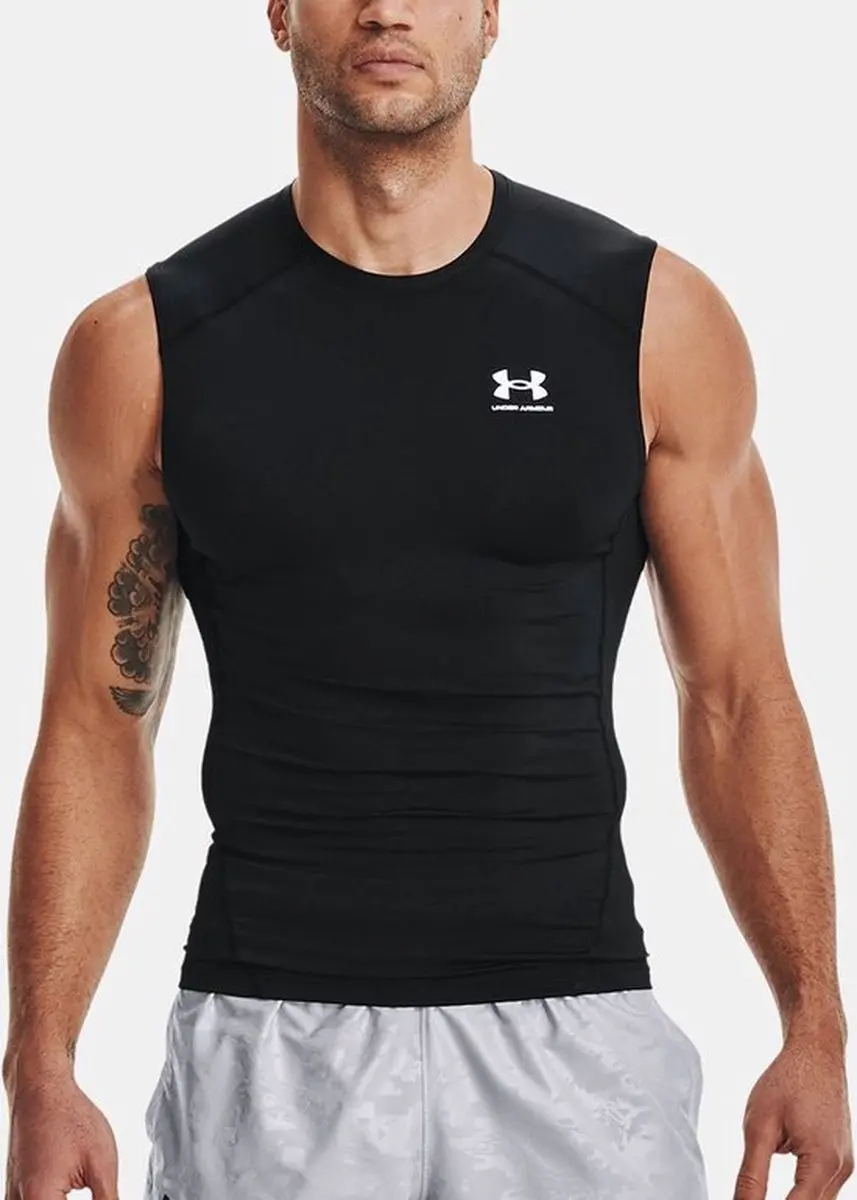 Under Armour UA HG Armour Comp SL-BLK Heren Sportshirt - Zwart/Wit