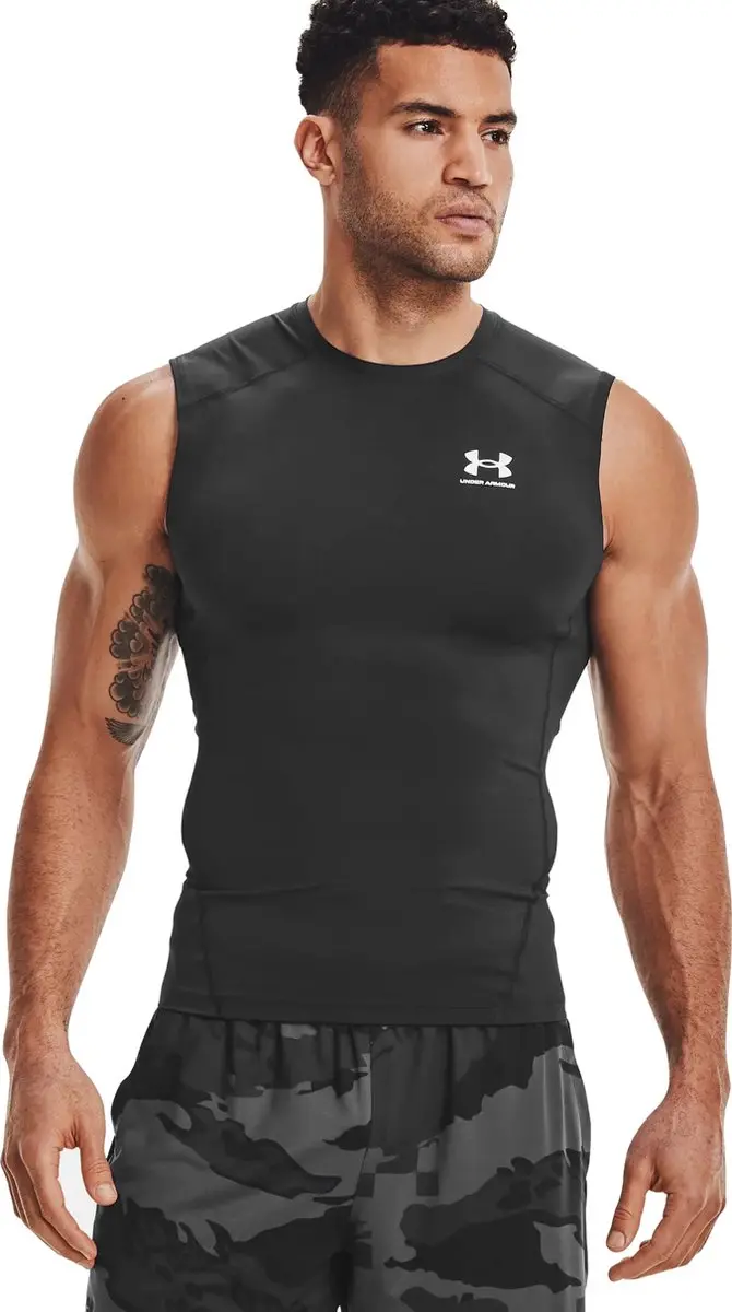 Under Armour UA HG Armour Comp SL-BLK Heren Sportshirt - Zwart/Wit