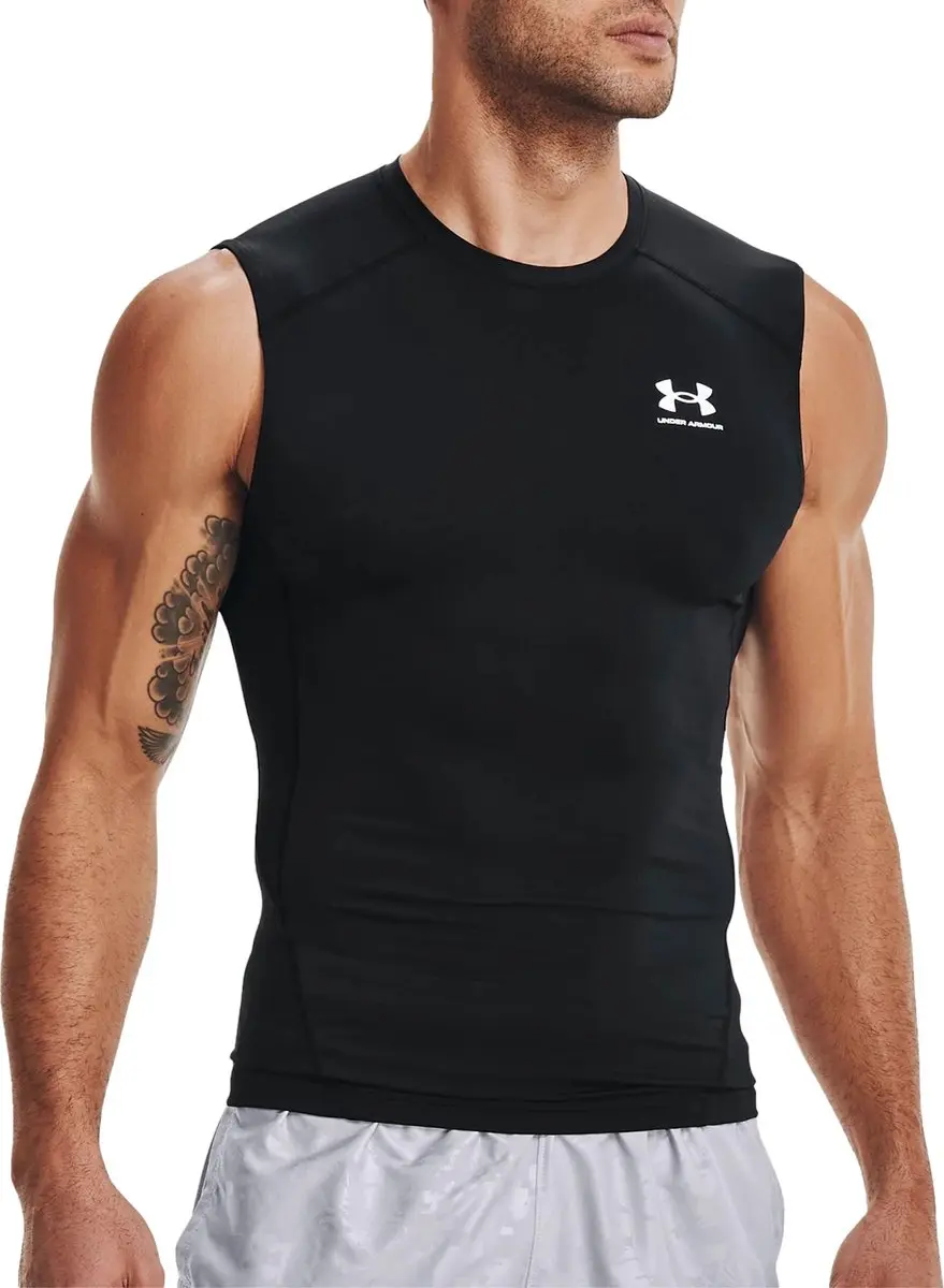 Under Armour UA HG Armour Comp SL-BLK Heren Sportshirt - Zwart/Wit