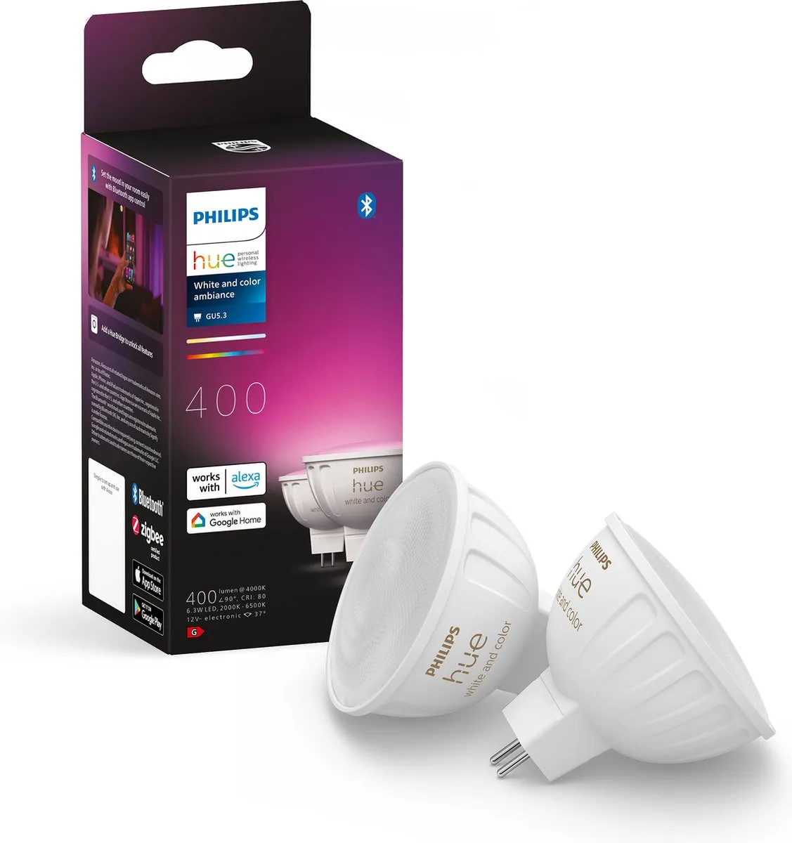 Philips Hue MR16 Spot RGBW - 2 Stuks - Mat Glas