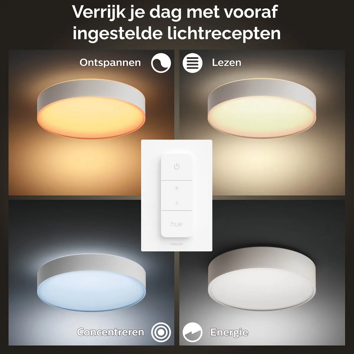Philips Hue Enrave Plafondlamp 26cm - Wit - Incl. Dimschakelaar