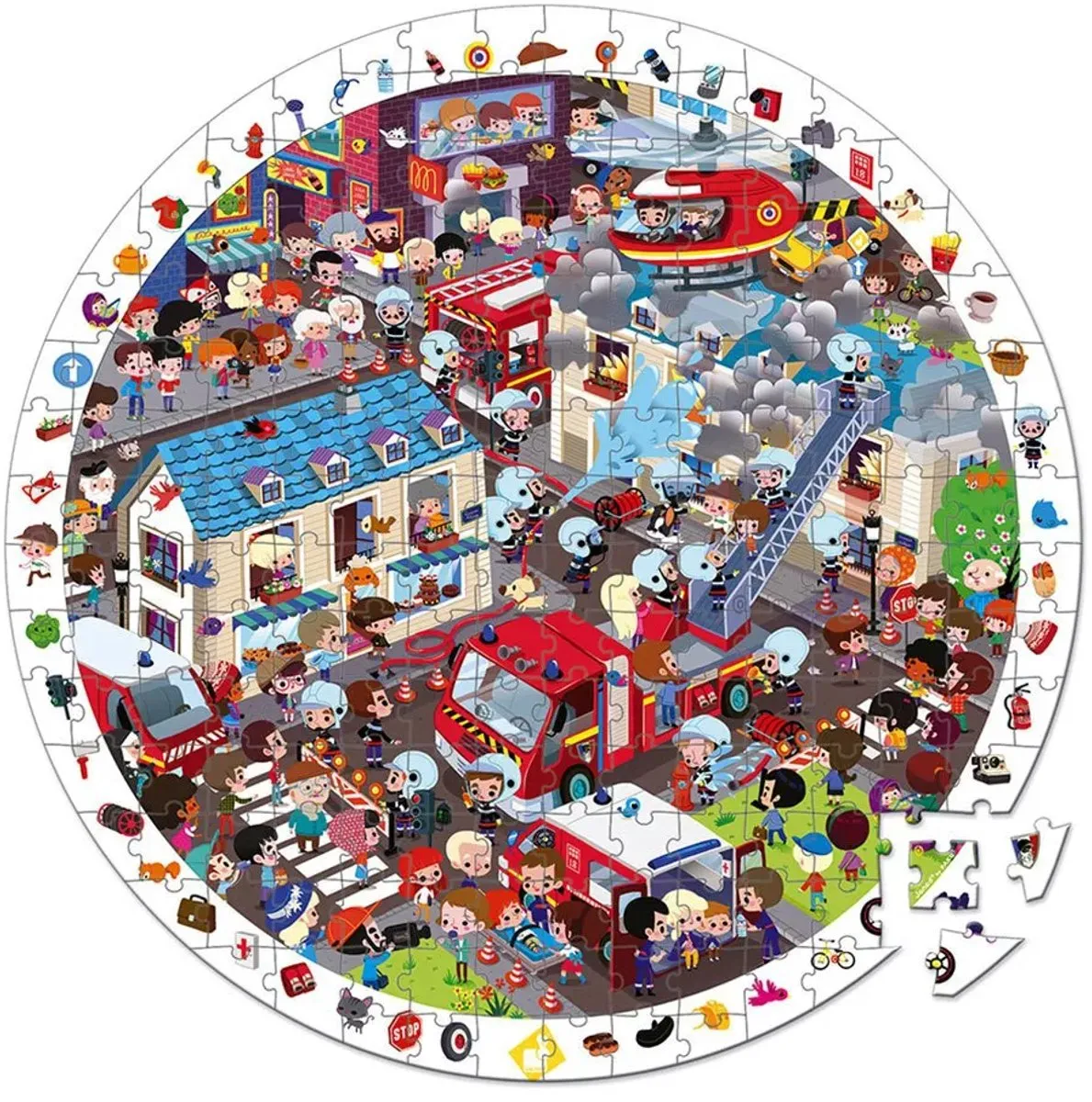 Janod Ronde Zoekpuzzel Brandweer 50cm - 208 Stuks
