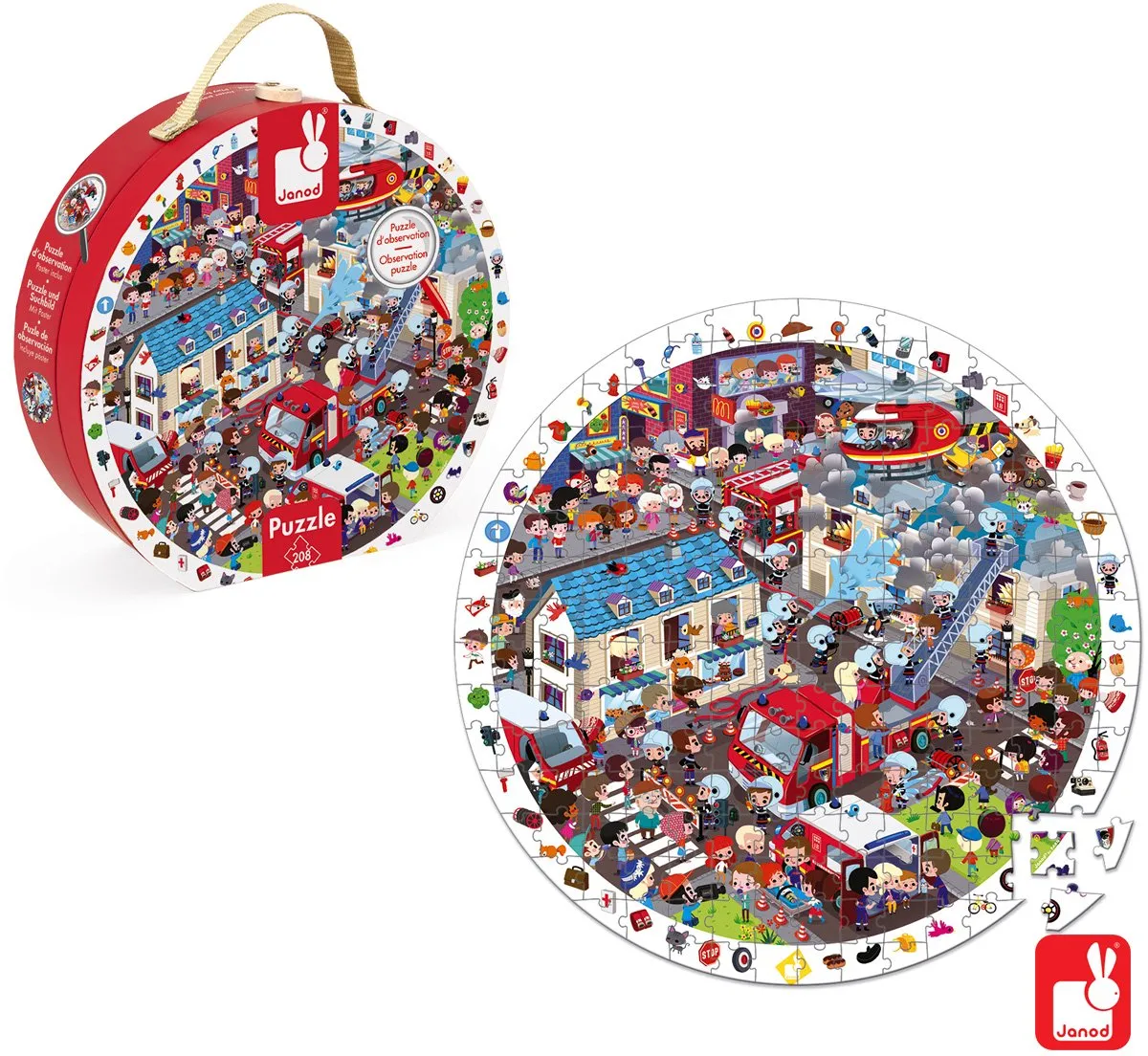 Janod Ronde Zoekpuzzel Brandweer 50cm - 208 Stuks