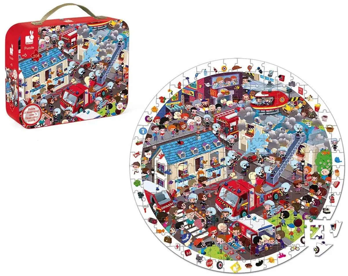 Janod Ronde Zoekpuzzel Brandweer 50cm - 208 Stuks