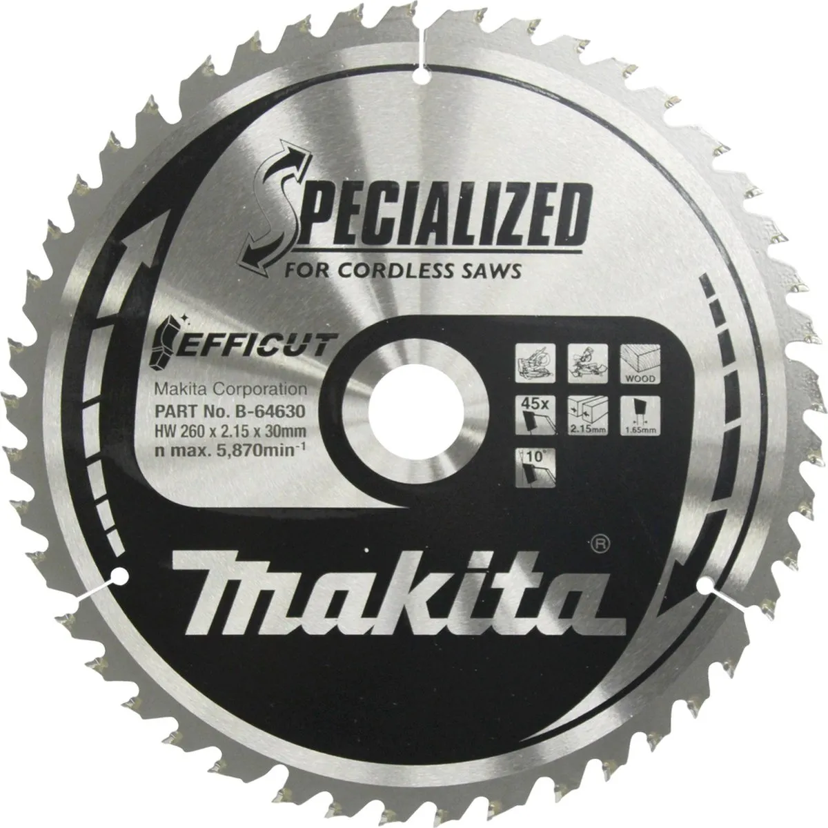 Makita B-64630 Afkortzaagblad Hout 260mm 45T