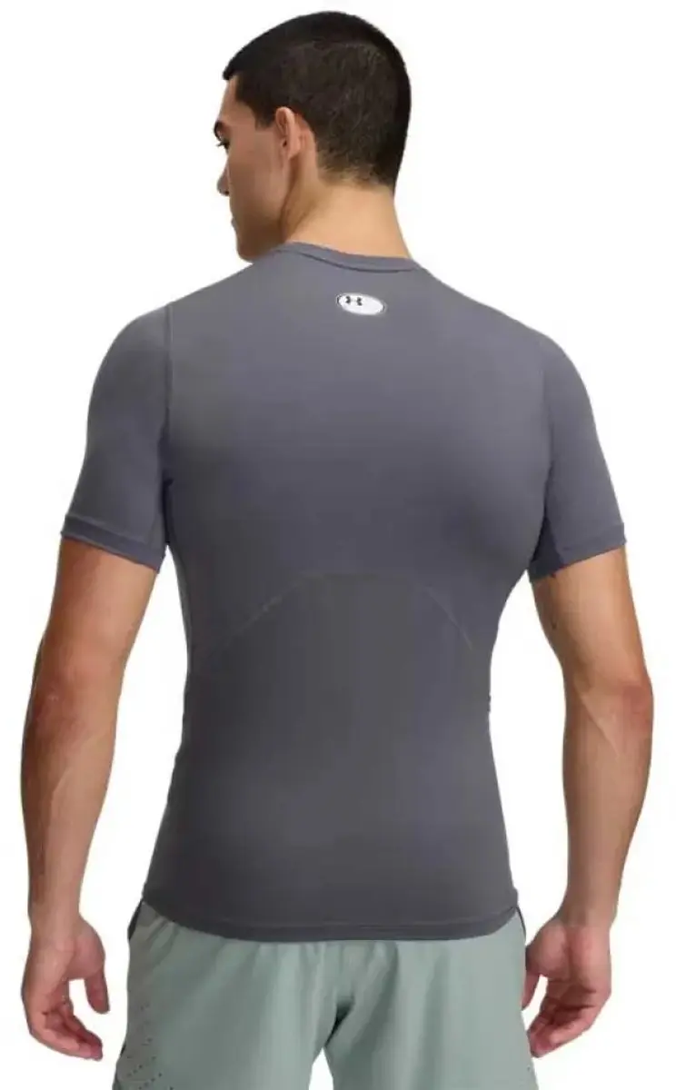 Under Armour UA HG Armour Comp SS-Gray Heren Sportshirt - Castlerock/Wit