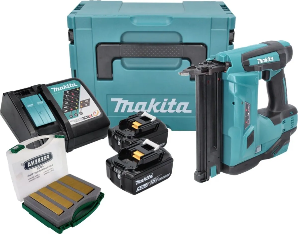 Makita DBN 500 RTJ Accu-Spijkermachine - 18V - 2x 5,0Ah + Oplader + Makpac