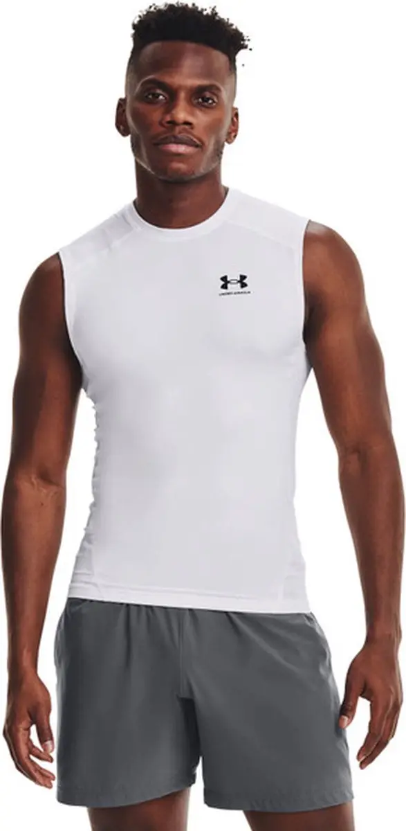 Under Armour UA HG Armour Comp SL-WHT Heren Sportshirt - Wit/Zwart - afbeelding 6 van 6