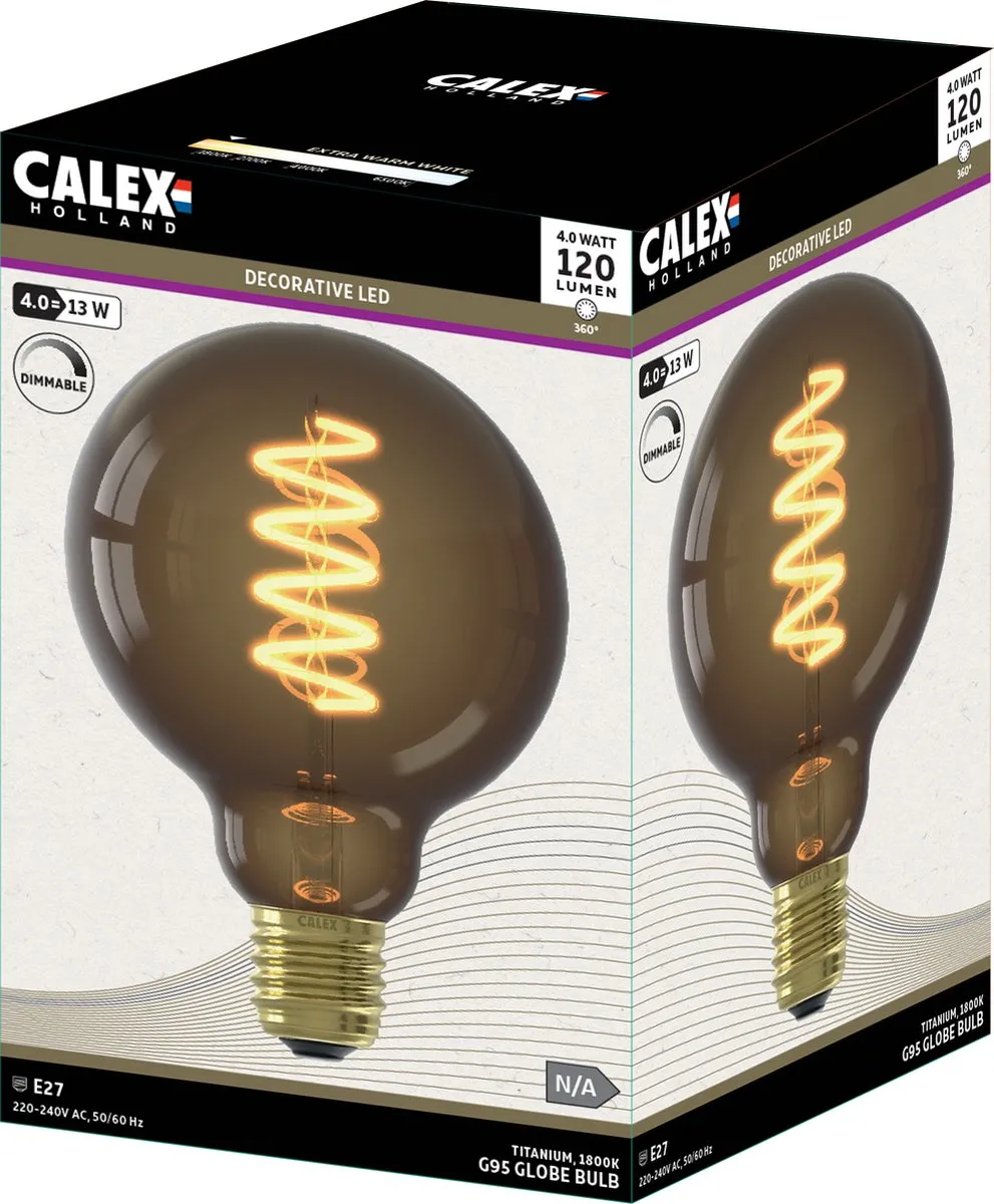 Calex Spiraal Filament LED Lamp G95 E27 - 4W 1800K Warm Wit - Set van 3