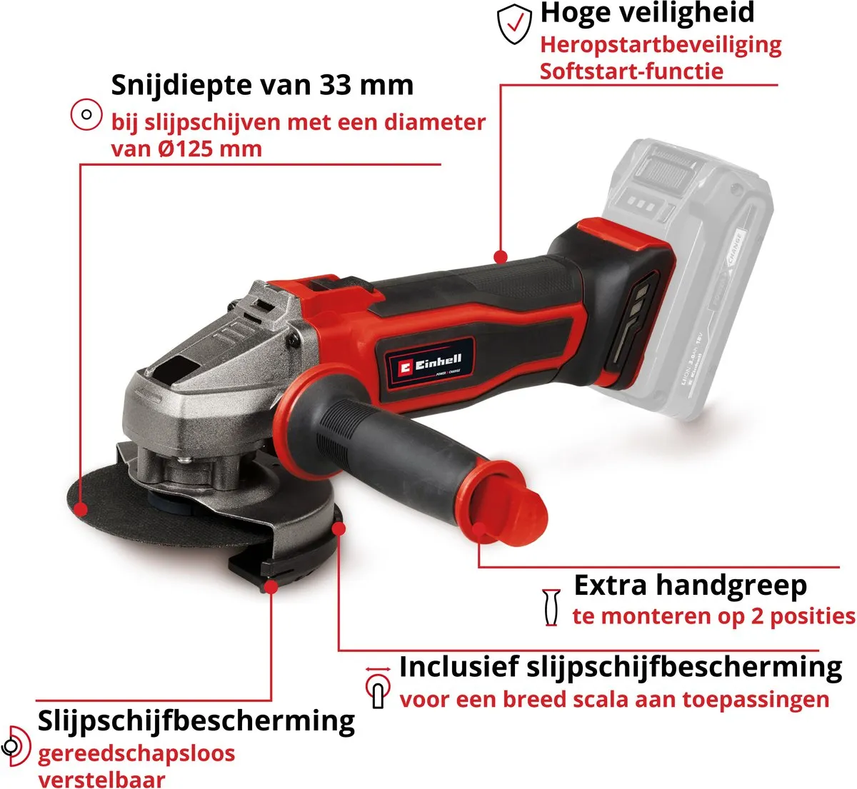 Einhell TE-AG 18/125-2 Li Solo Accu Haakse Slijper - 18V - Ø125mm
