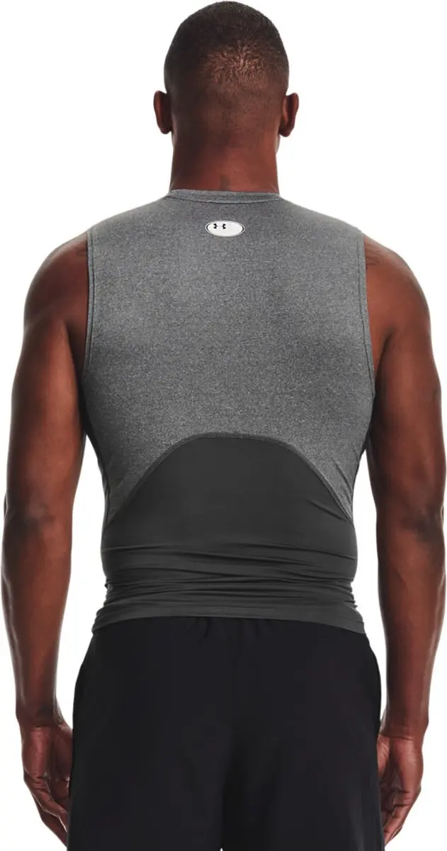 Under Armour UA HG Armour Comp SL-GRY Heren Sportshirt - Carbon Heather/Zwart - afbeelding 6 van 6
