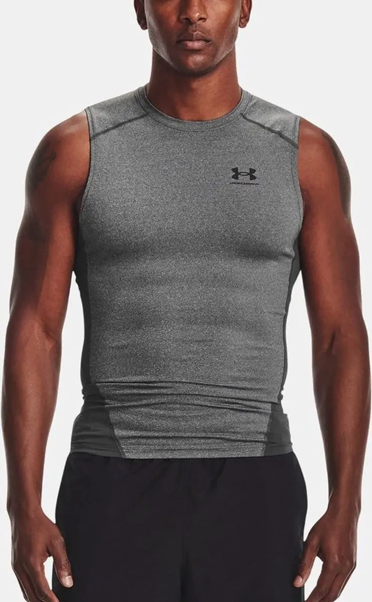 Under Armour UA HG Armour Comp SL-GRY Heren Sportshirt - Carbon Heather/Zwart