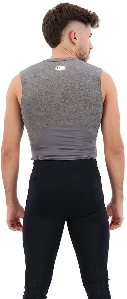 Under Armour UA HG Armour Comp SL-GRY Heren Sportshirt - Carbon Heather/Zwart