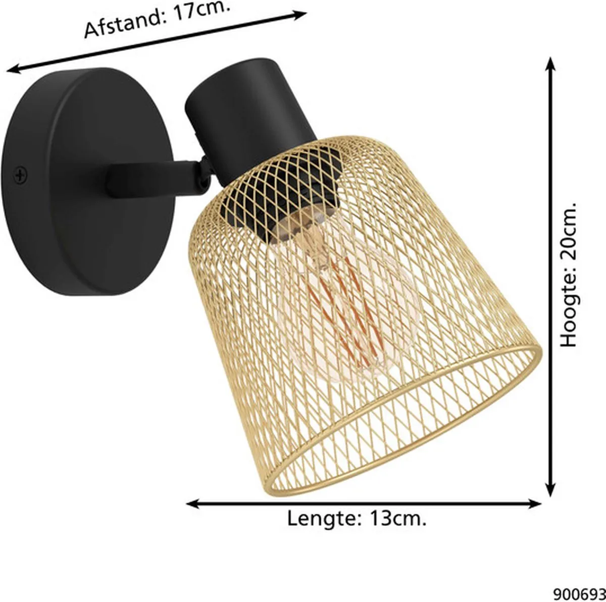 Eglo Coslada Spot E27 - 13cm - Zwart/Goud - afbeelding 6 van 6