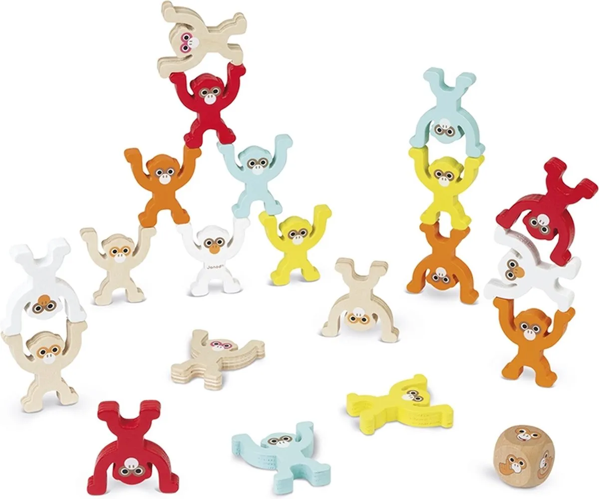 Janod Monkey Piramidespel J02633 - 20 Houten Aapjes