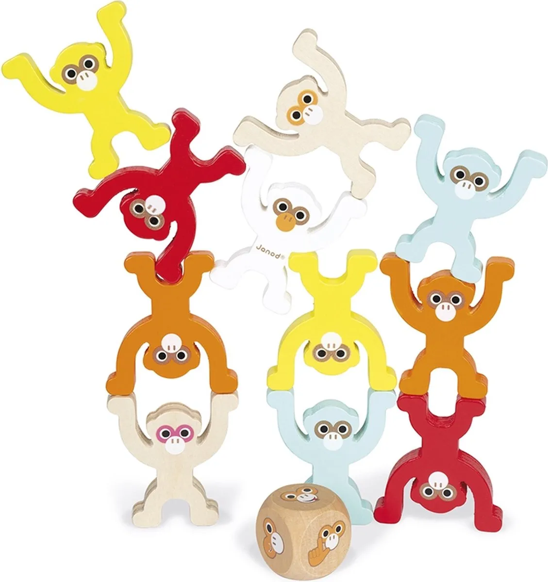 Janod Monkey Piramidespel J02633 - 20 Houten Aapjes