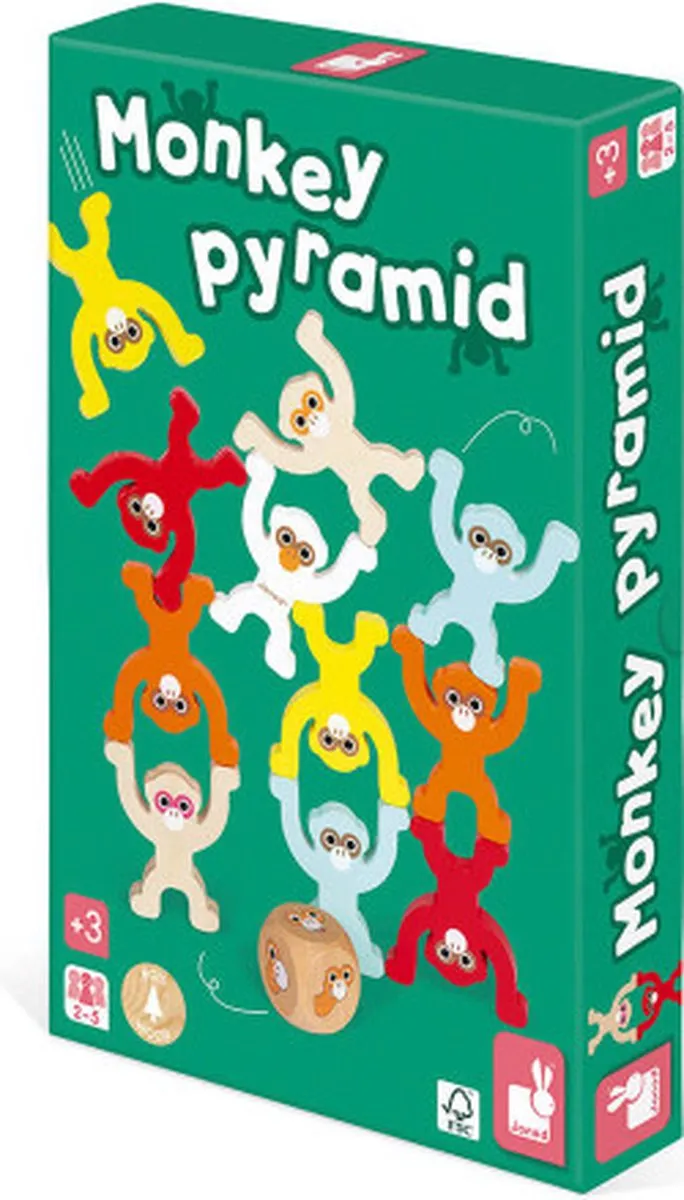 Janod Monkey Piramidespel J02633 - 20 Houten Aapjes