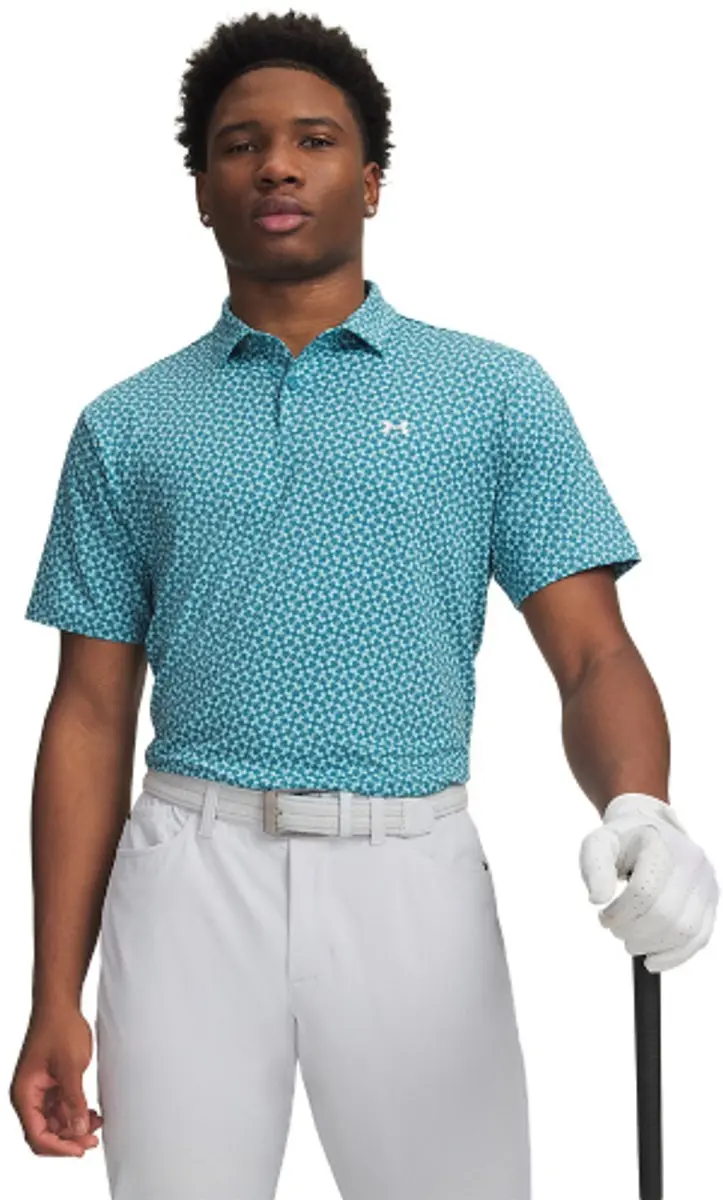 Under Armour T2G Pique Polo Print Diagonal Heartbeat - M - Turquoise