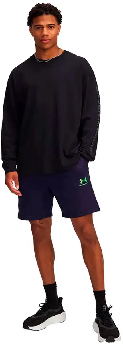Under Armour Icon Fleece Taping Korte Broek S - Midnight Navy/Cyber Green
