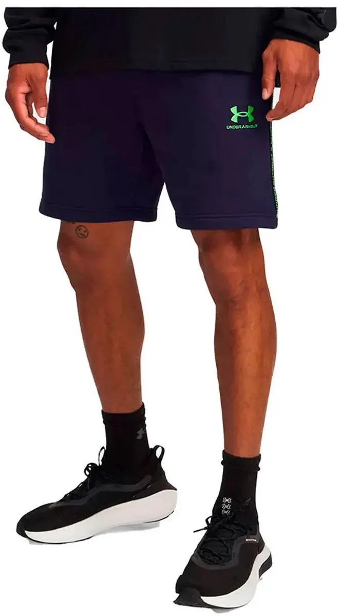 Under Armour Icon Fleece Taping Korte Broek S - Midnight Navy/Cyber Green