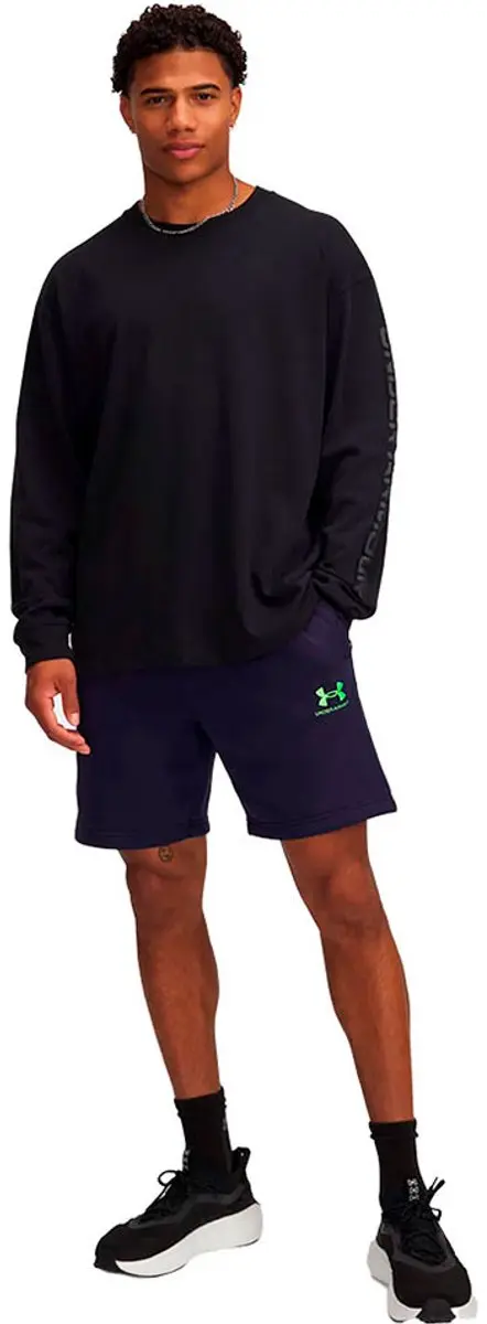 Under Armour Icon Fleece Taping Korte Broek S - Midnight Navy/Cyber Green