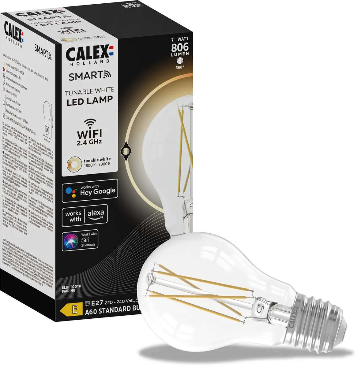 Calex Slimme LED Filament Lamp E27 7W - Warm Wit 1800K