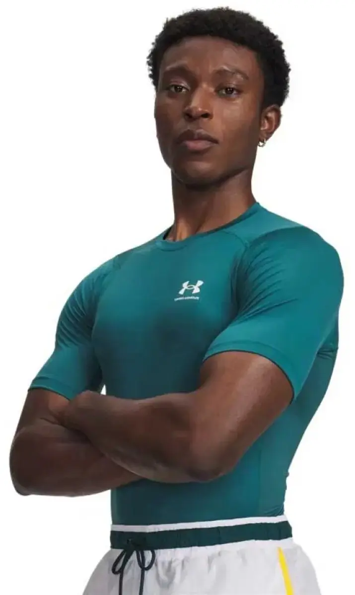 Under Armour UA HG Armour Comp SS-GRN Heren Sportshirt - Rack Groen/Wit