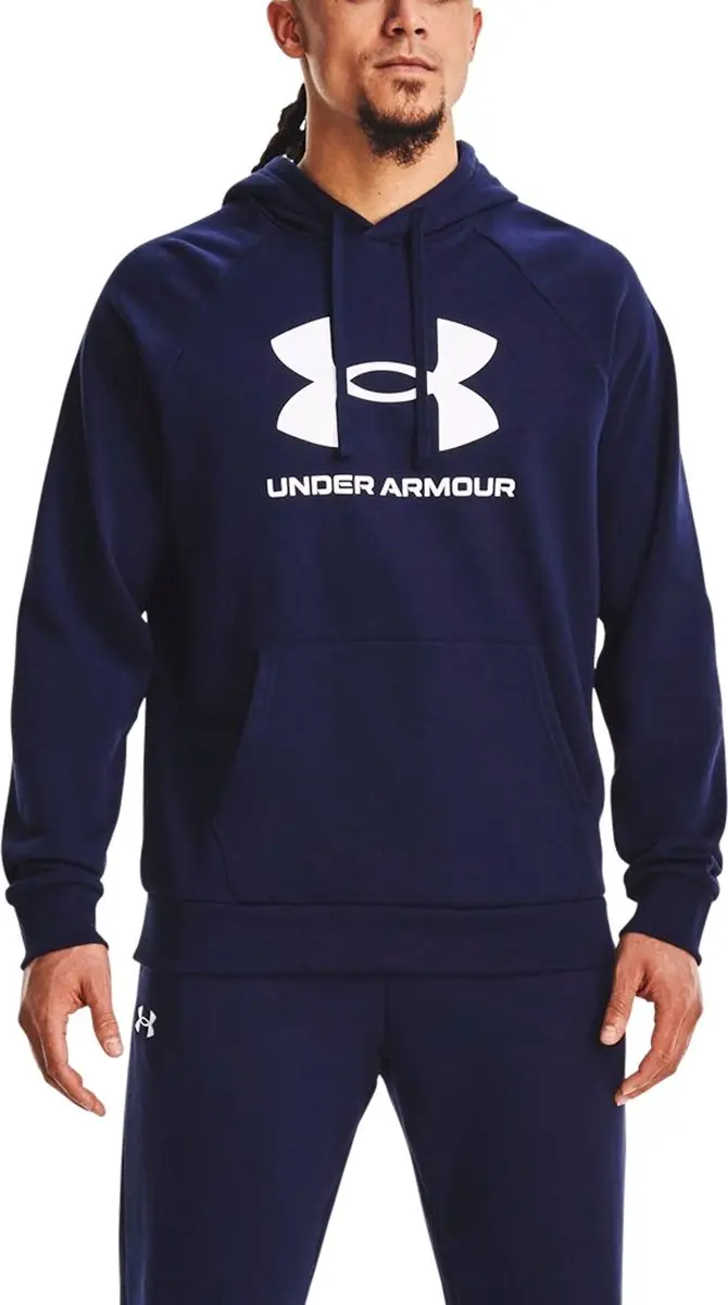 Under Armour Rival Fleece Hoodie Heren M - Navy/Wit - afbeelding 6 van 6