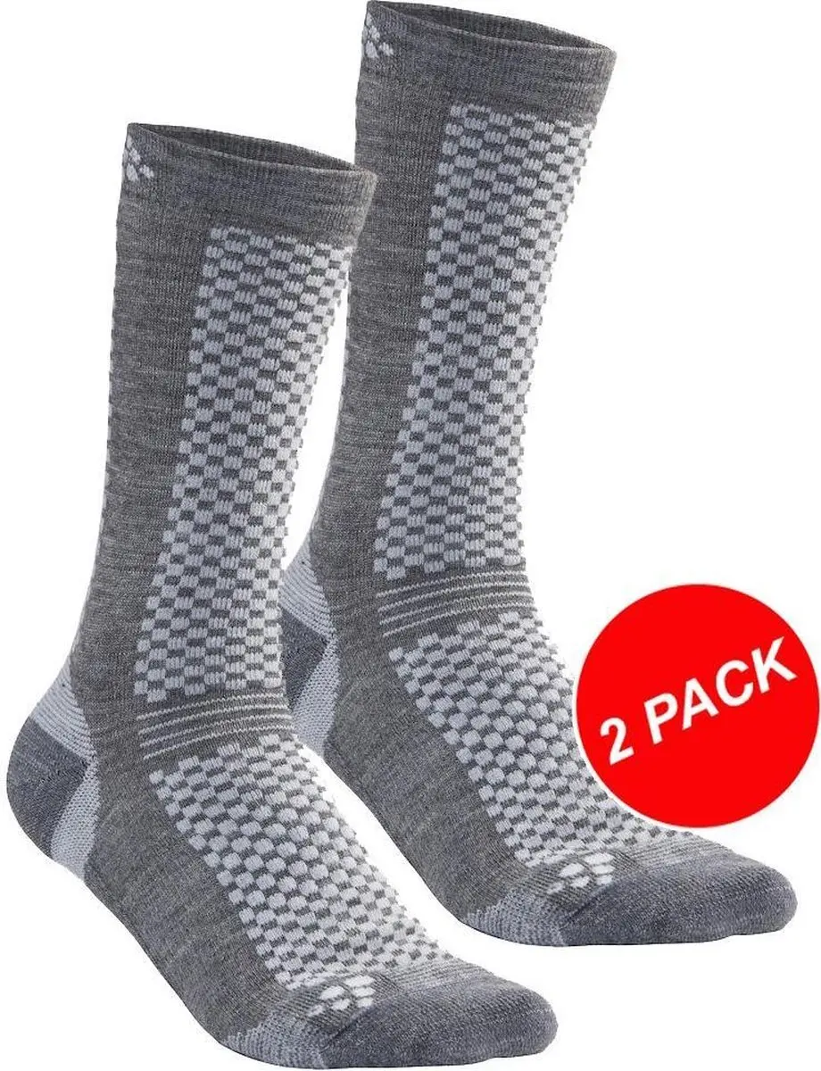 Craft Merino Warme Sokken Mid - 2 Stuks - Grijs