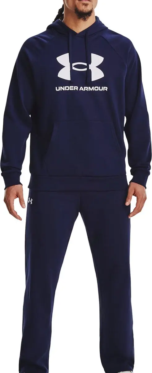 Under Armour Rival Fleece Hoodie Heren - Maat L - Navy/Wit - afbeelding 6 van 6