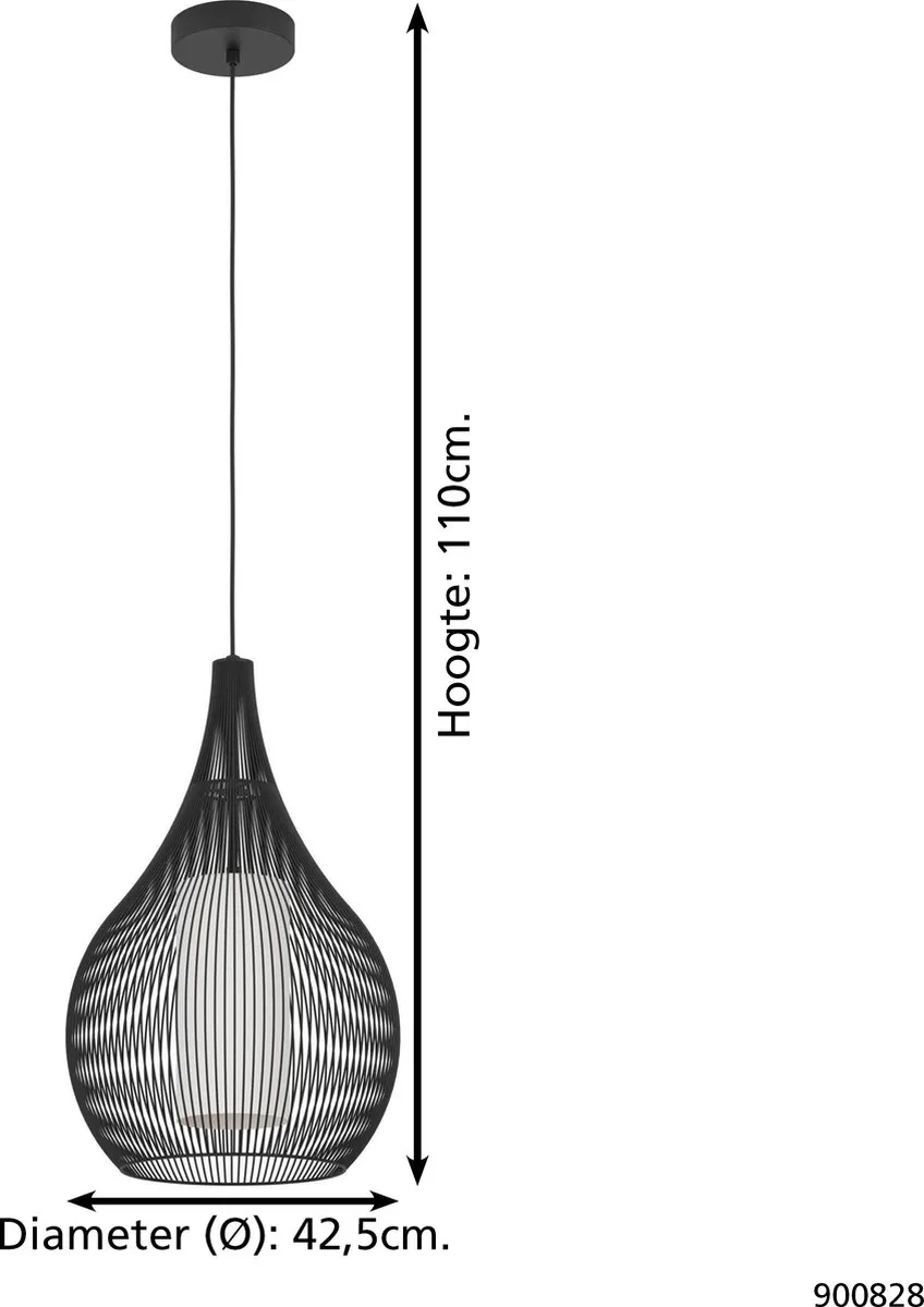 Eglo Razoni 1 Hanglamp E27 - Ø42,5cm - Zwart/Wit - afbeelding 6 van 6
