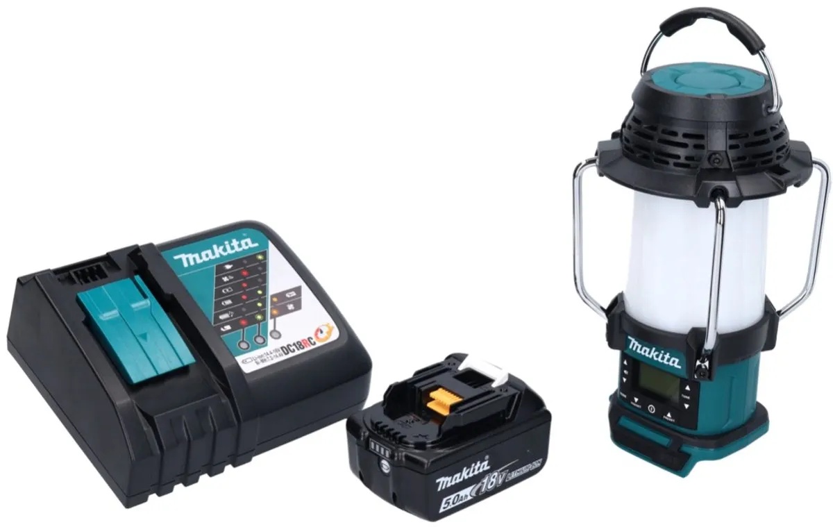 Makita DMR055 RT1 Accu-radio 18V - 360° zaklamp - 5,0 Ah - Oplader