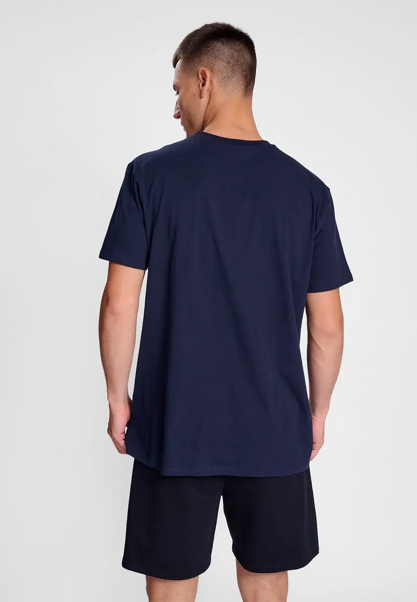 Hummel Heren T-Shirt - Ronde hals - Geborduurd logo - S - Blauw