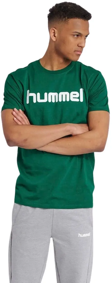 Hummel Go Cotton Logo Shirt Heren - Maat M - Groen/Wit