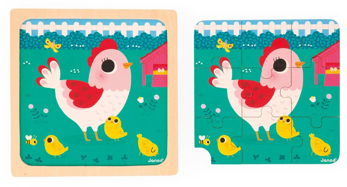 Janod Puzzel Kip Henriette - 9 Stukjes - Multicolor