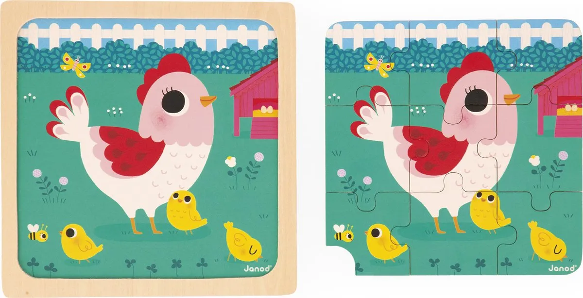 Janod Puzzel Kip Henriette - 9 Stukjes - Multicolor