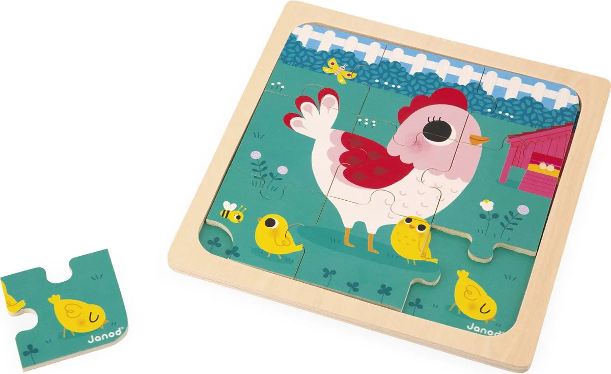 Janod Puzzel Kip Henriette - 9 Stukjes - Multicolor