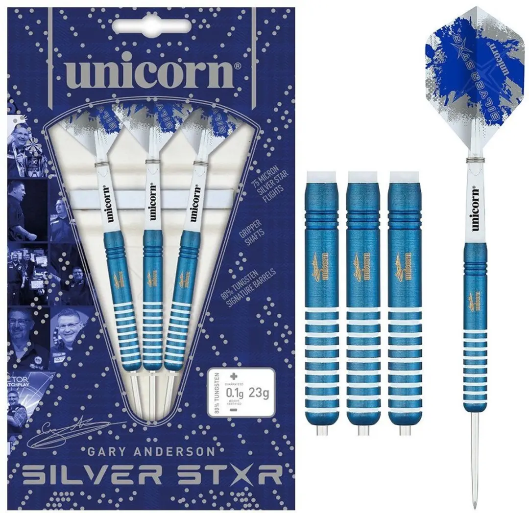 Unicorn Gary Anderson Silver Star 80% Dartpijlen - 3 Stuks
