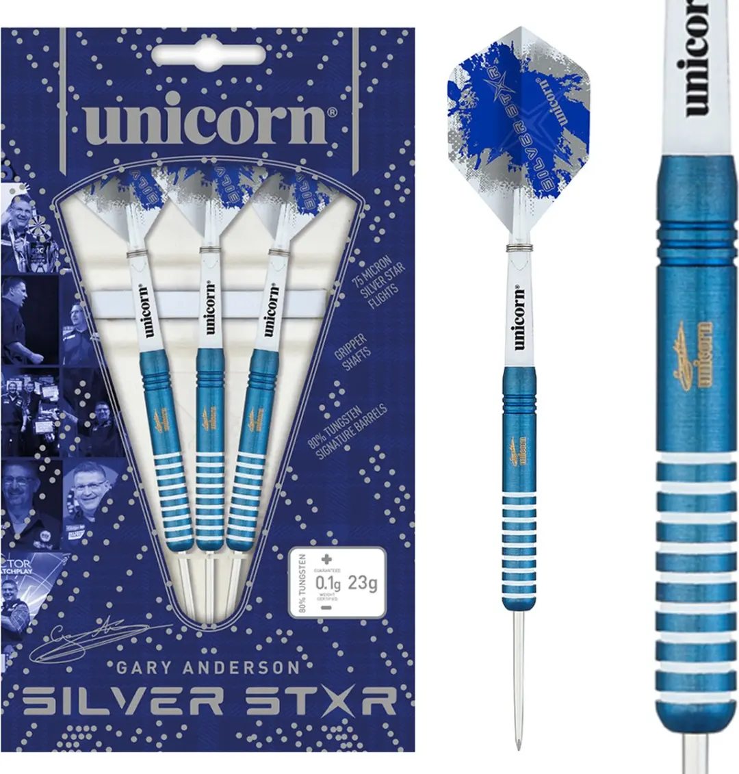 Unicorn Gary Anderson Silver Star 80% Dartpijlen - 3 Stuks