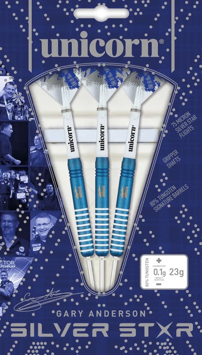 Unicorn Gary Anderson Silver Star 80% Dartpijlen - 3 Stuks