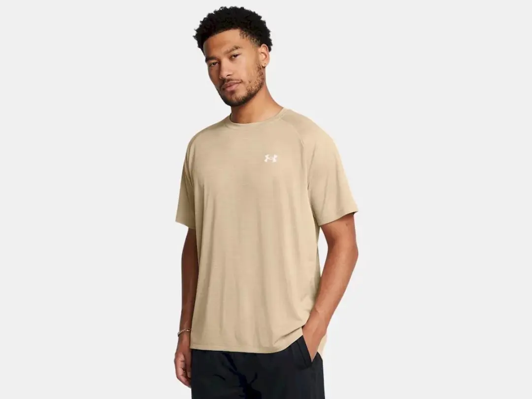 Under Armour UA Tech TextuRood SS Heren Sportshirt - Khaki/Wit - XXL - afbeelding 6 van 6