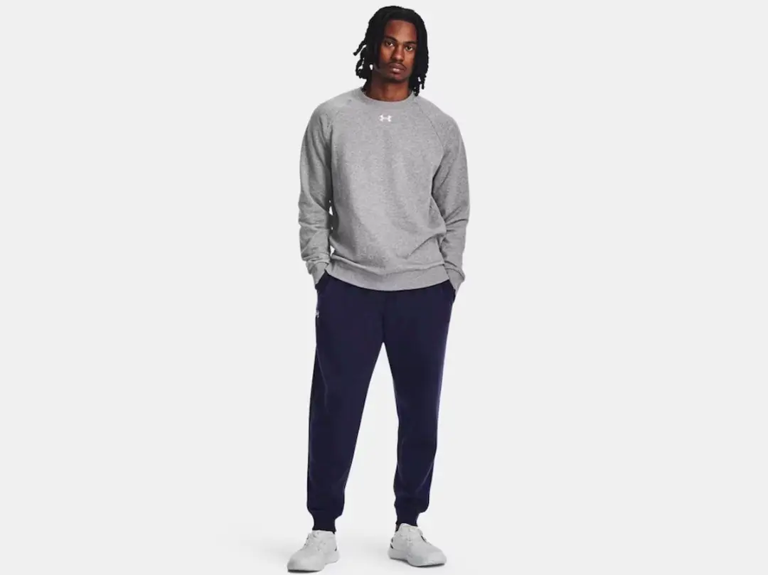 Under Armour Rival Fleece Crew Heren Sporttrui - Castlerock Light Heather/Wit