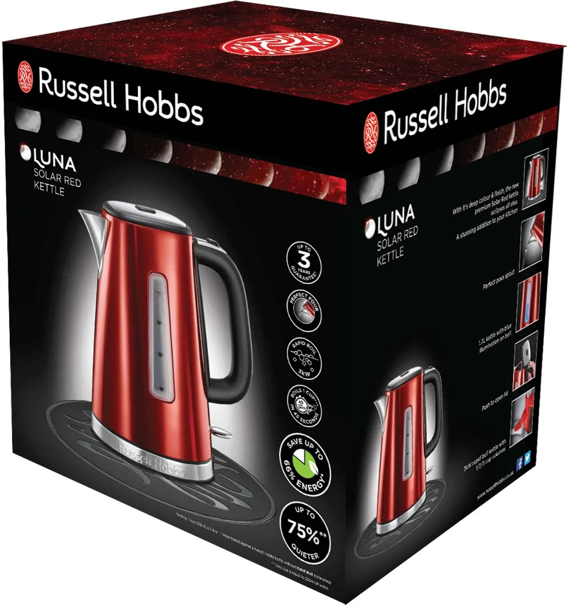 Russell Hobbs Luna Solar Red Waterkoker 2400W - 1.7L - Rood - afbeelding 6 van 6