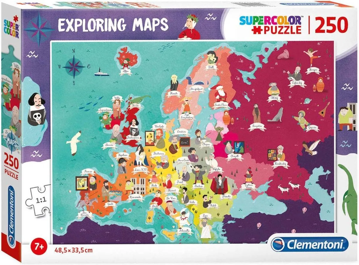 Clementoni Legpuzzel - Supercolor Puzzel Collectie - Exploring Maps, Monuments - 250 Stukjes, puzzel kinderen