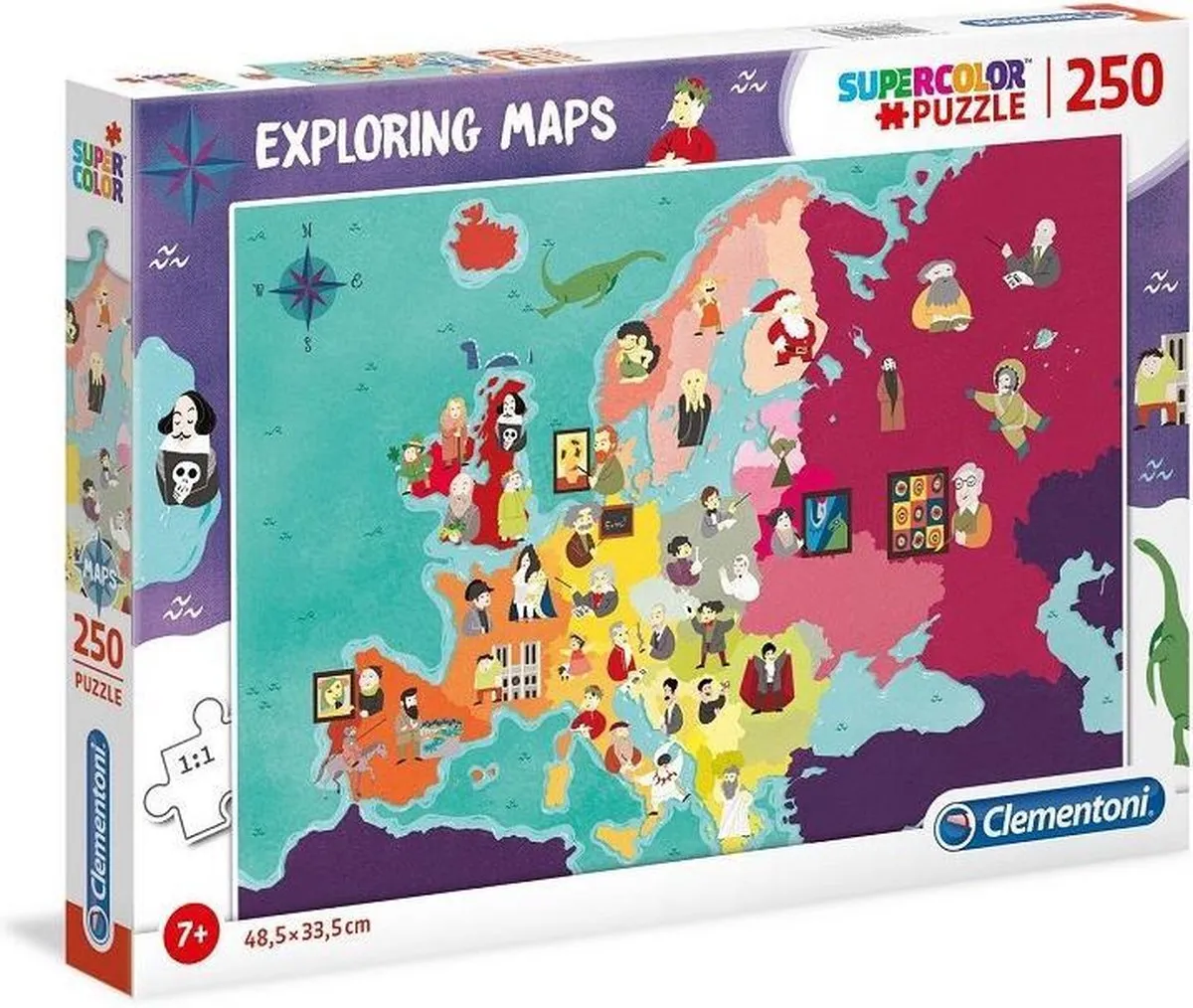 Clementoni Legpuzzel - Supercolor Puzzel Collectie - Exploring Maps, Monuments - 250 Stukjes, puzzel kinderen